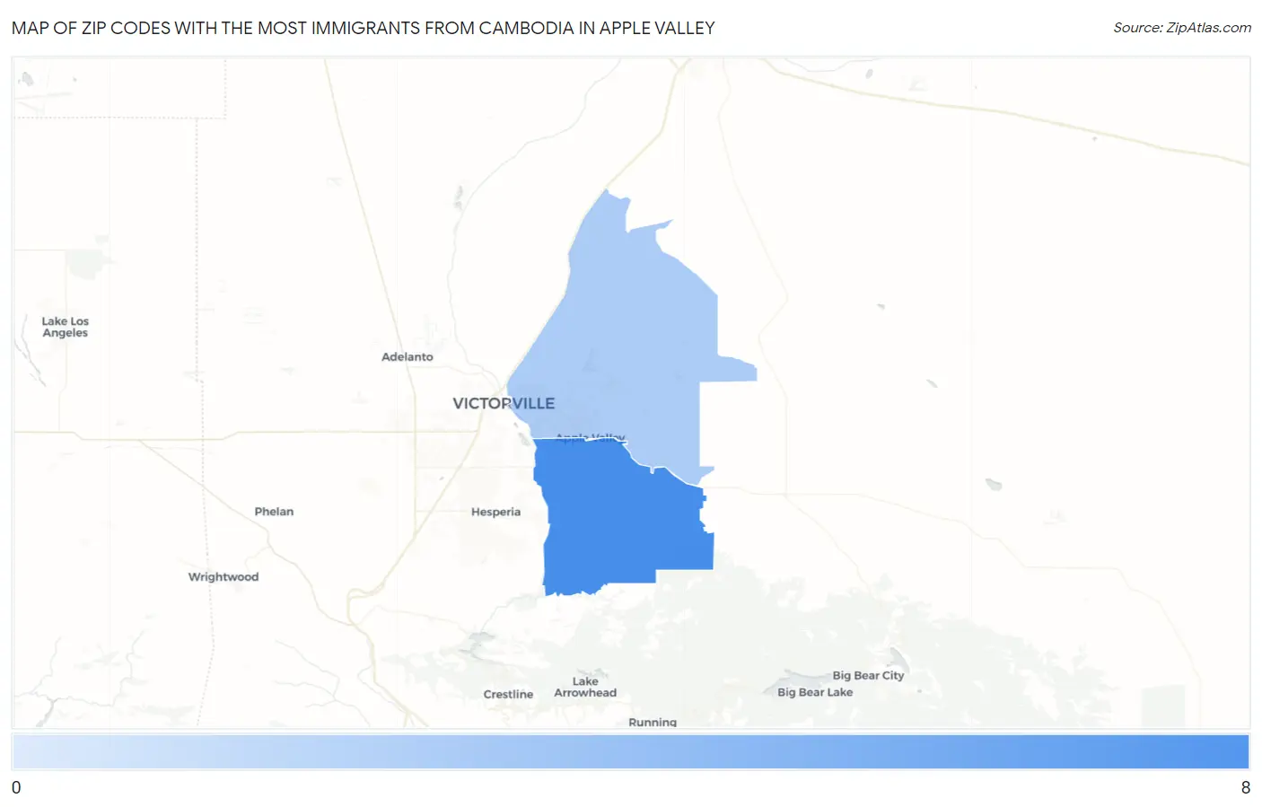 Zip Codes with the Most Immigrants from Cambodia in Apple Valley Map
