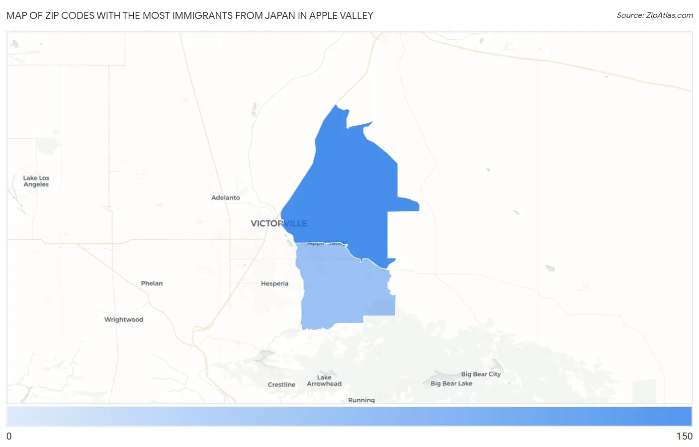 Zip Codes with the Most Immigrants from Japan in Apple Valley Map