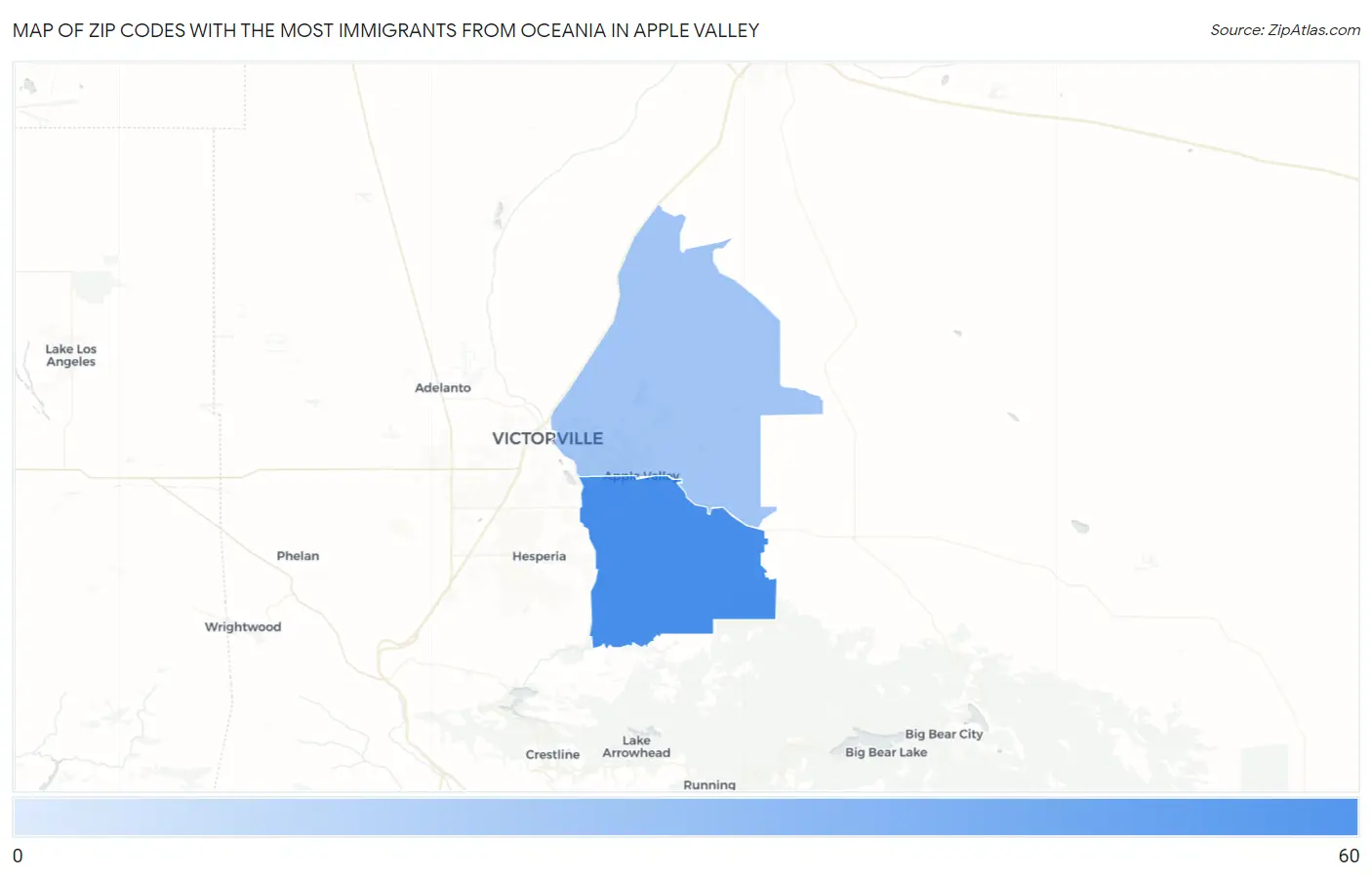 Zip Codes with the Most Immigrants from Oceania in Apple Valley Map