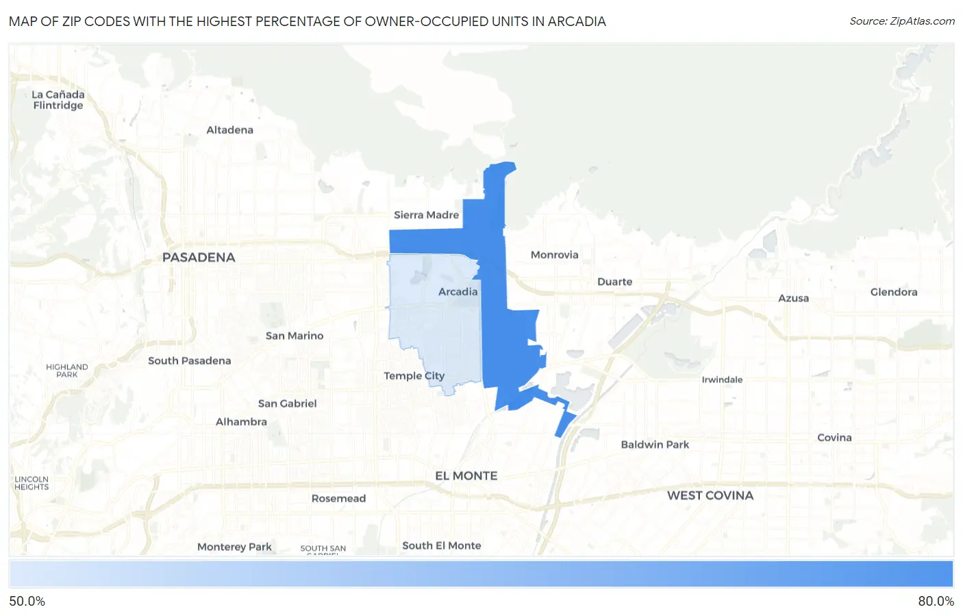 Zip Codes with the Highest Percentage of Owner-Occupied Units in Arcadia Map