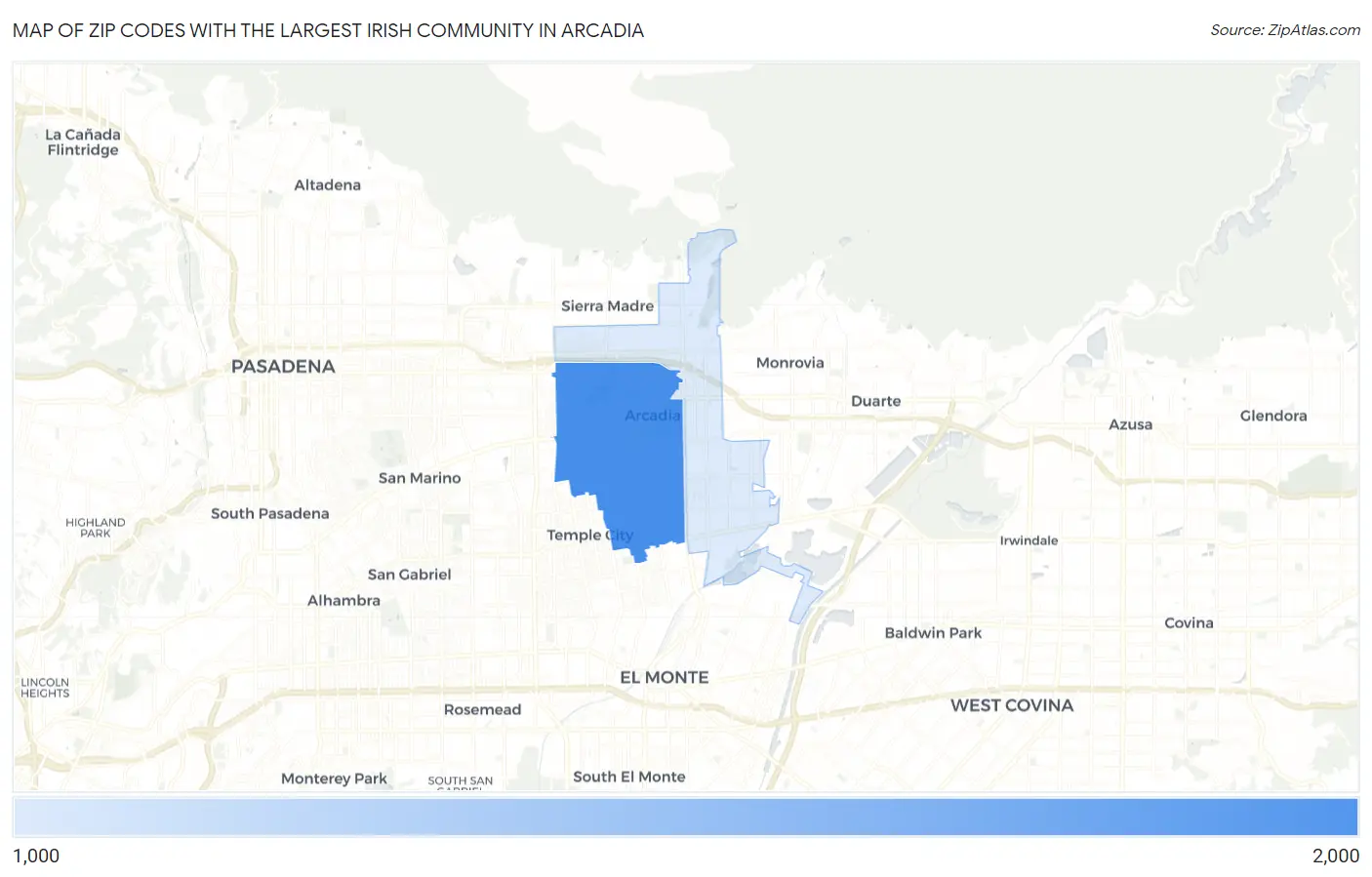 Zip Codes with the Largest Irish Community in Arcadia Map