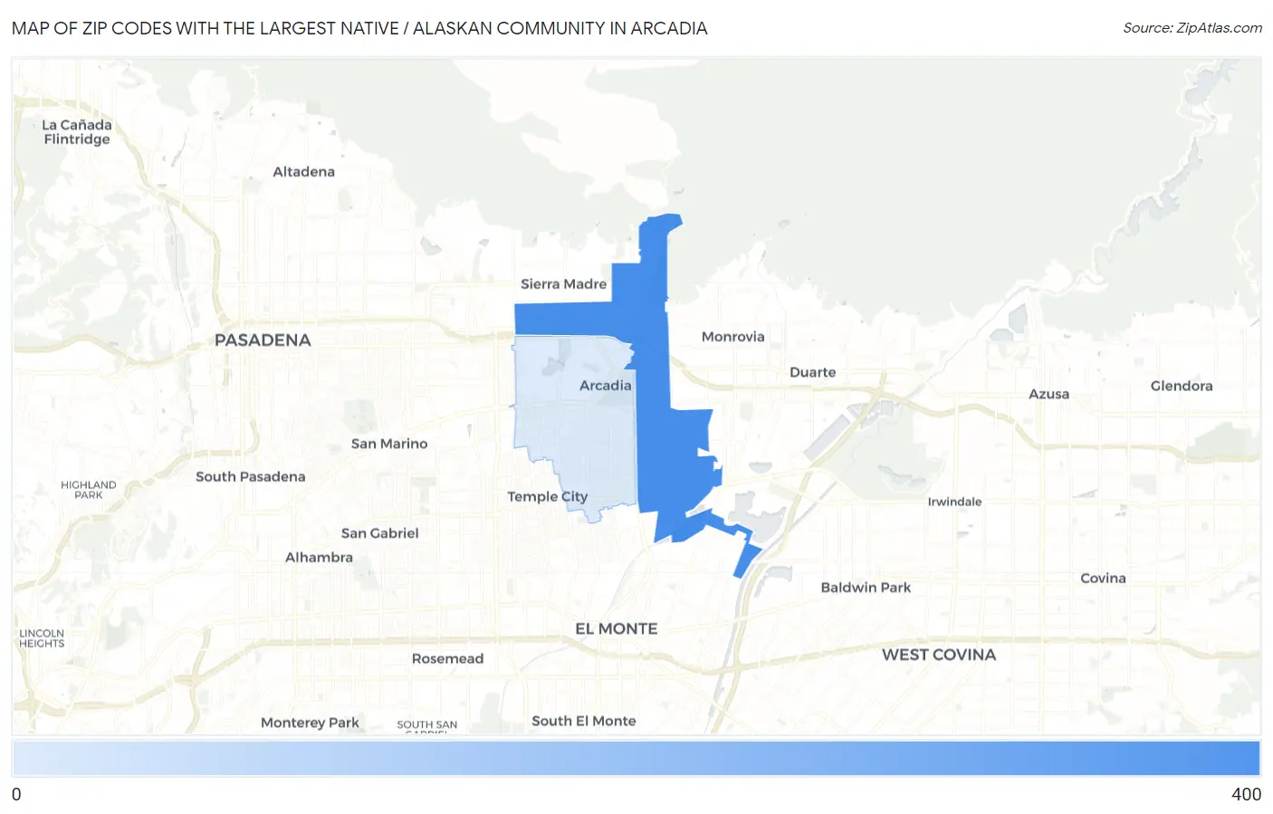 Zip Codes with the Largest Native / Alaskan Community in Arcadia Map