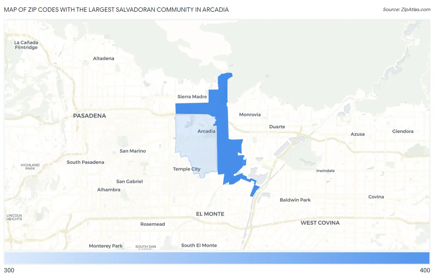 Zip Codes with the Largest Salvadoran Community in Arcadia Map