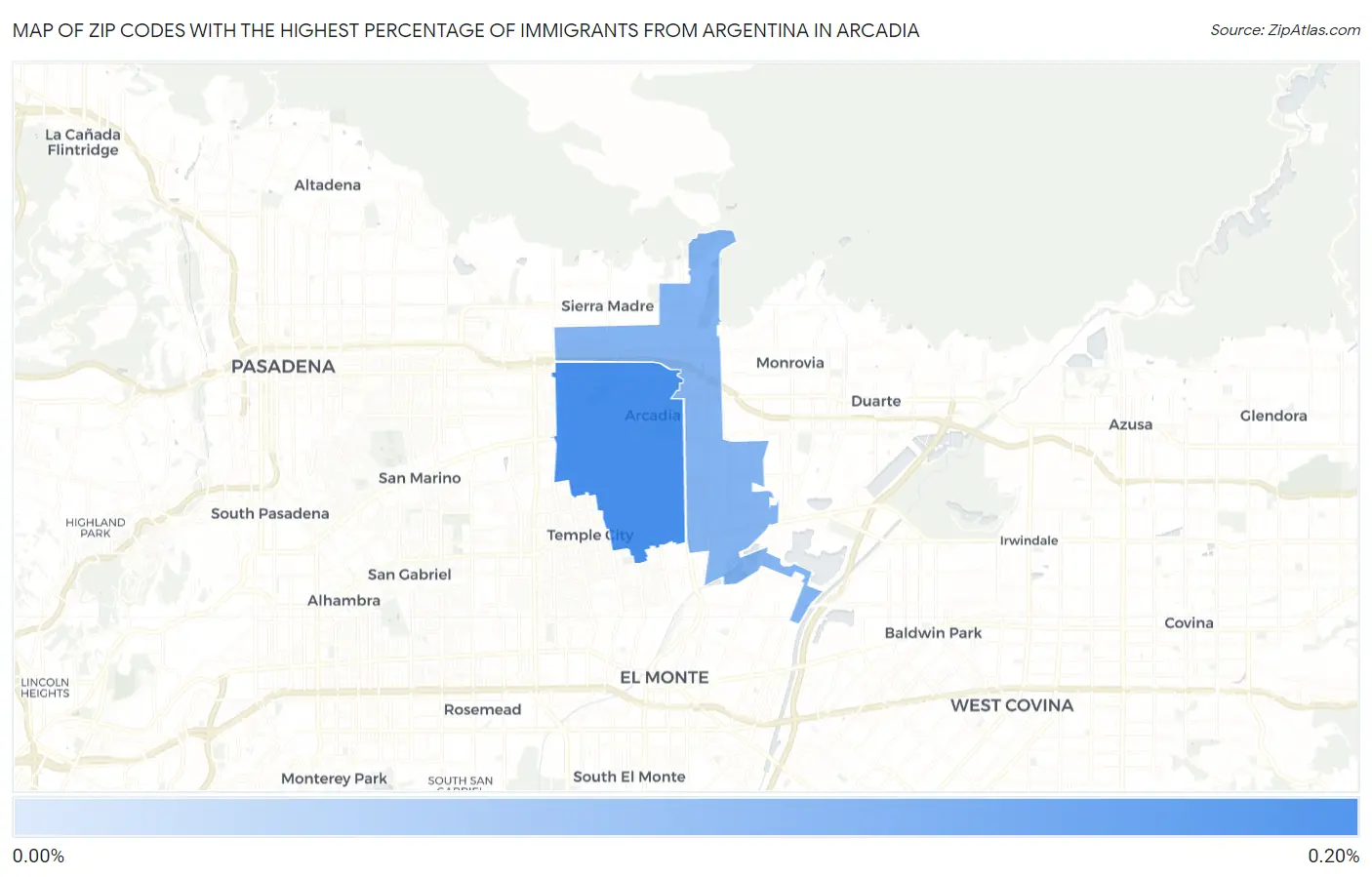 Zip Codes with the Highest Percentage of Immigrants from Argentina in Arcadia Map