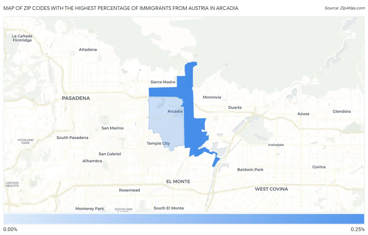 Zip Codes with the Highest Percentage of Immigrants from Austria in Arcadia Map