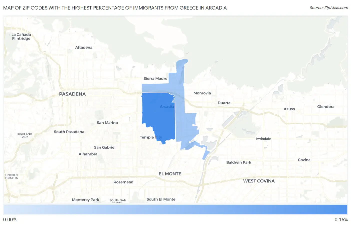 Zip Codes with the Highest Percentage of Immigrants from Greece in Arcadia Map