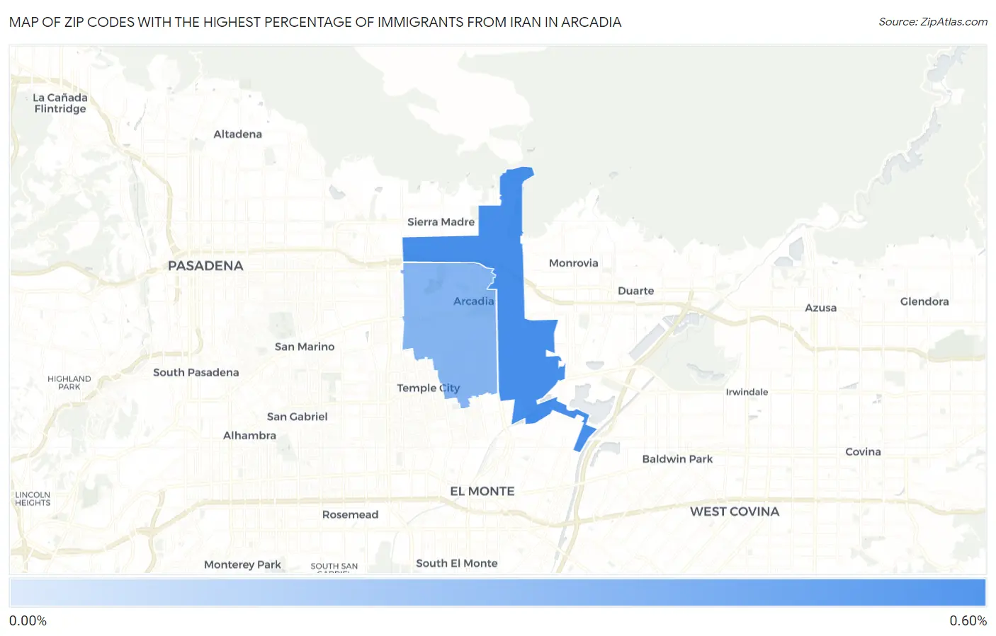 Zip Codes with the Highest Percentage of Immigrants from Iran in Arcadia Map