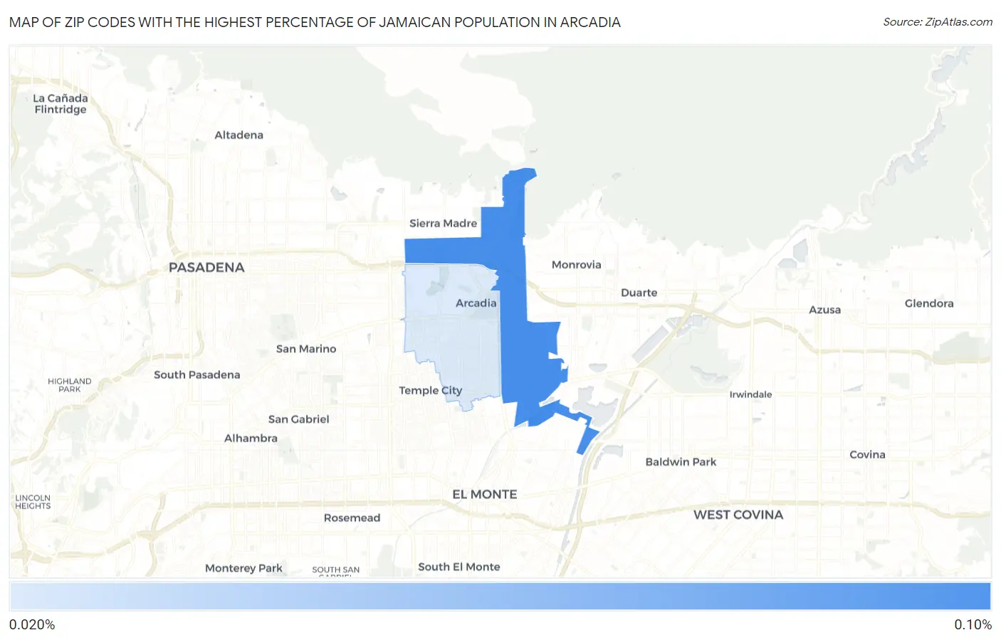 Zip Codes with the Highest Percentage of Jamaican Population in Arcadia Map