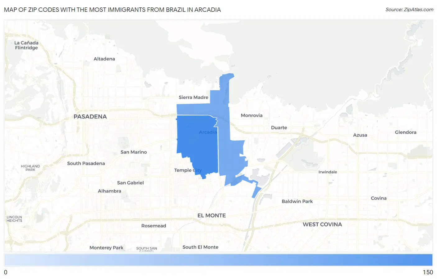 Zip Codes with the Most Immigrants from Brazil in Arcadia Map