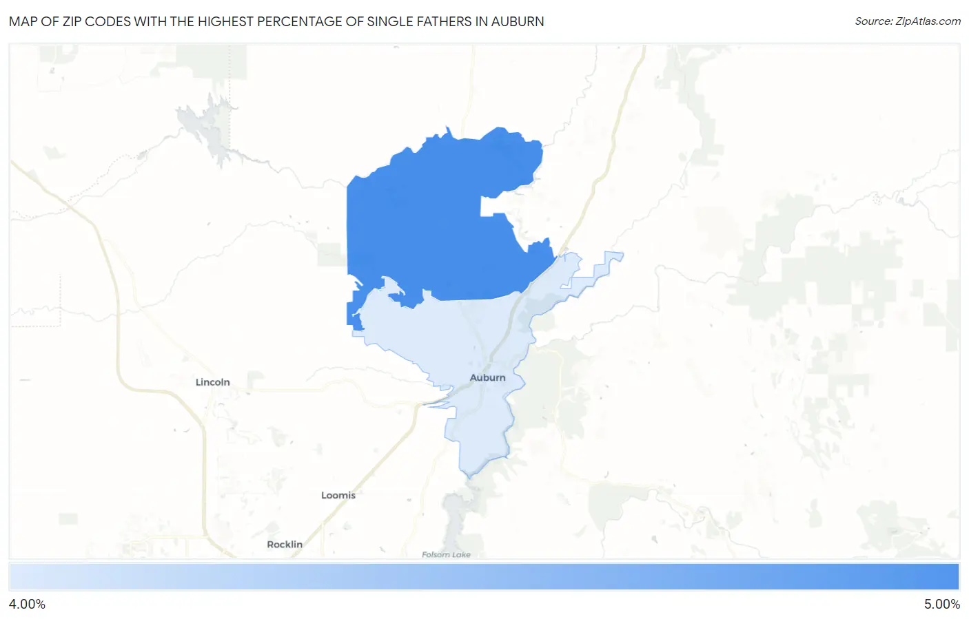 Zip Codes with the Highest Percentage of Single Fathers in Auburn Map