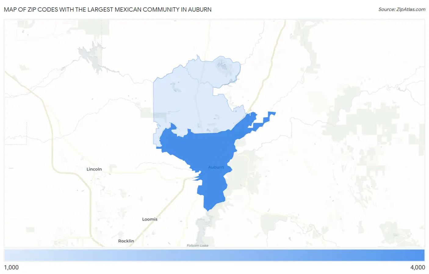 Zip Codes with the Largest Mexican Community in Auburn Map