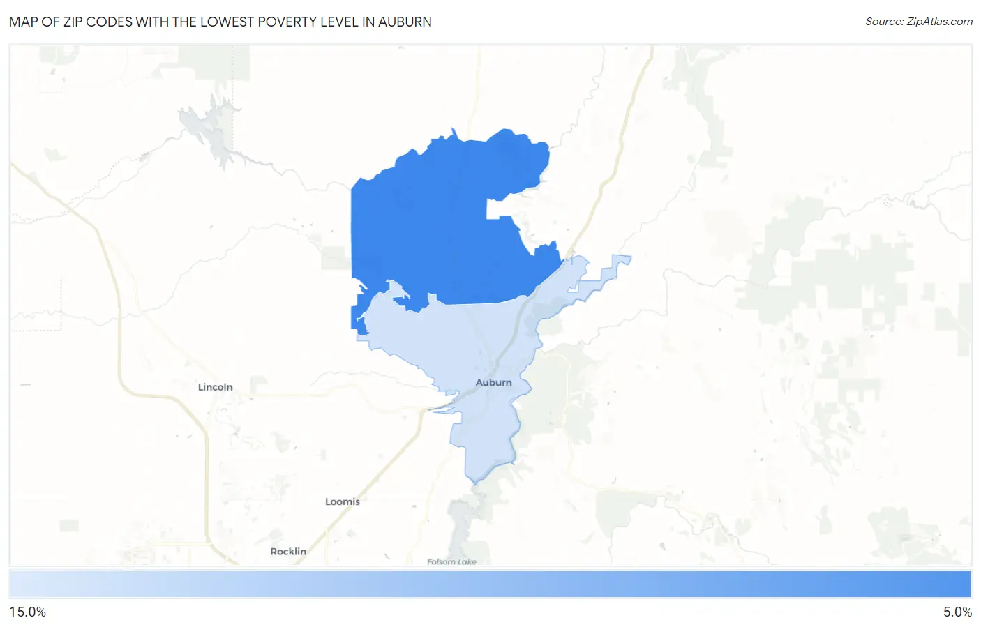 Zip Codes with the Lowest Poverty Level in Auburn Map