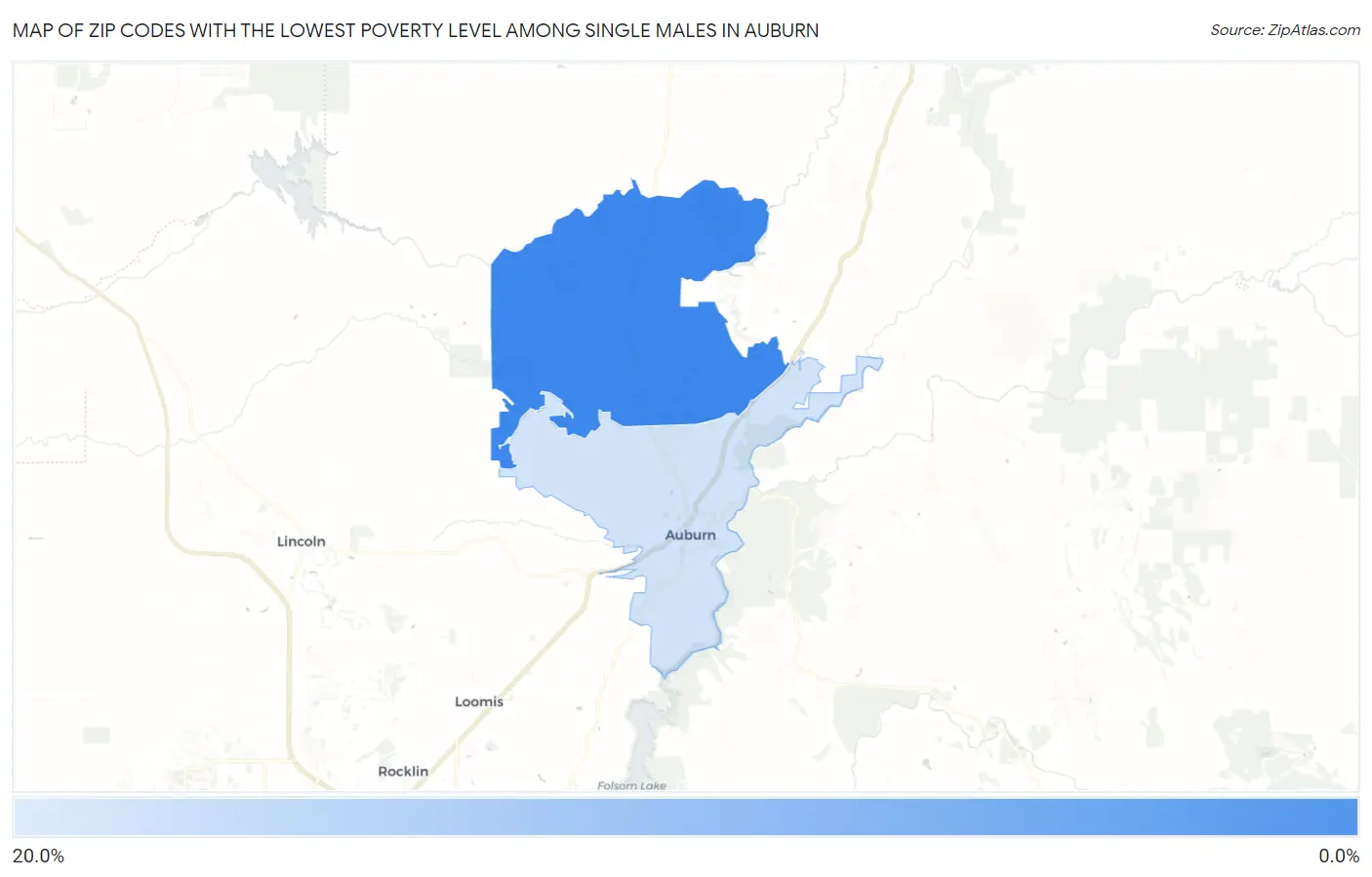 Zip Codes with the Lowest Poverty Level Among Single Males in Auburn Map