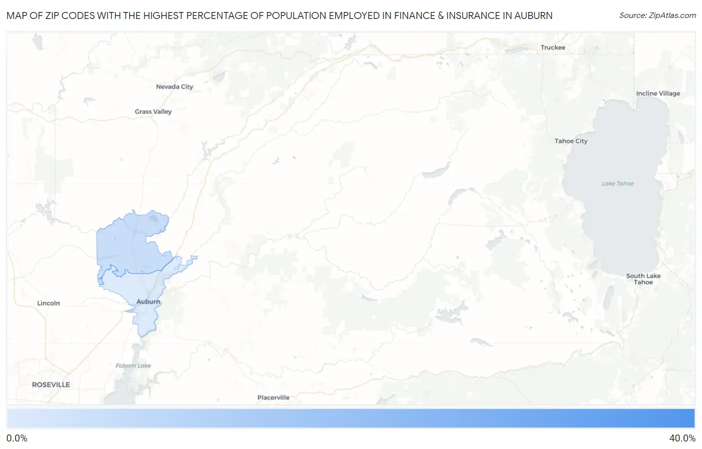 Zip Codes with the Highest Percentage of Population Employed in Finance & Insurance in Auburn Map