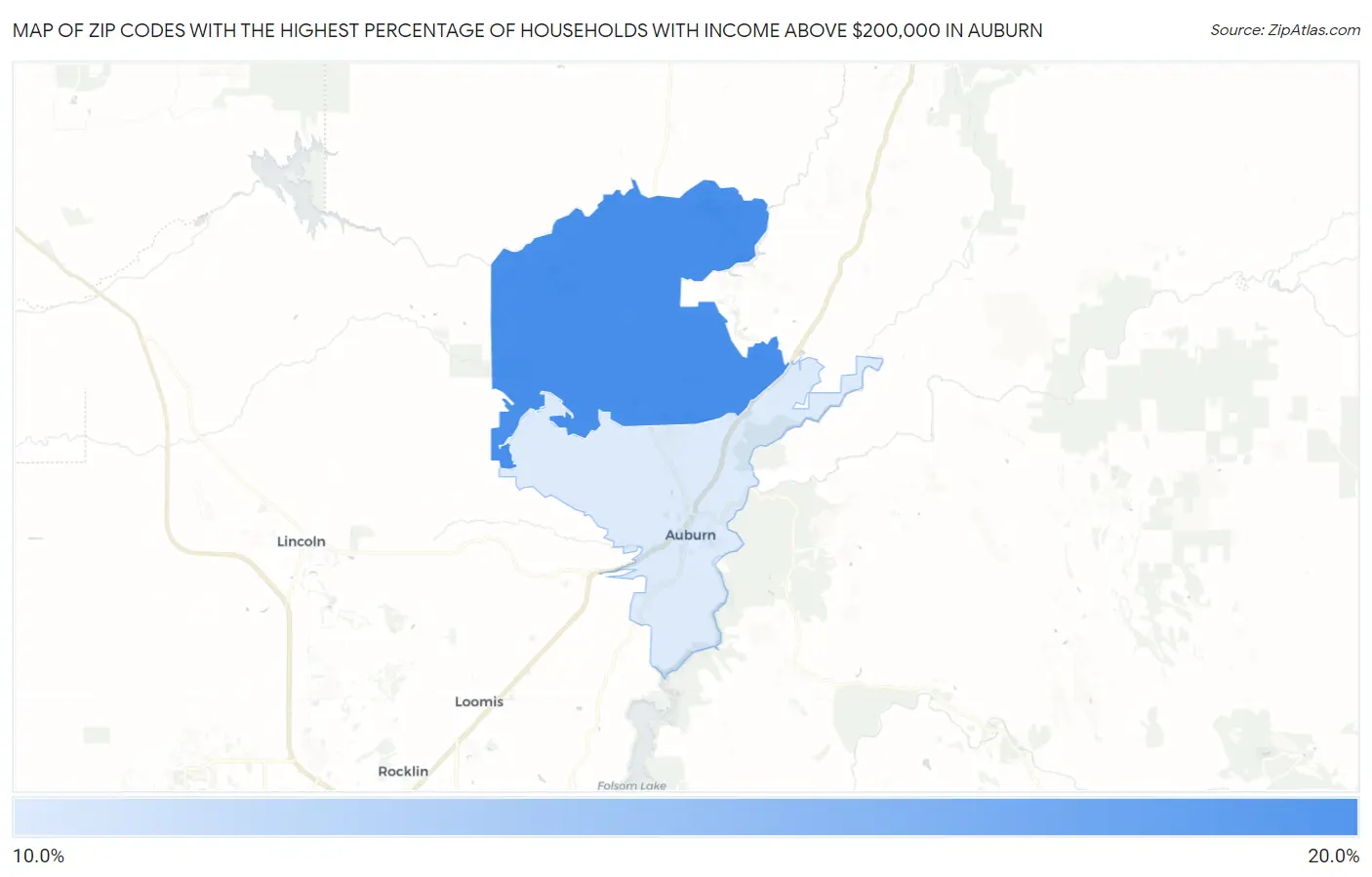 Zip Codes with the Highest Percentage of Households with Income Above $200,000 in Auburn Map