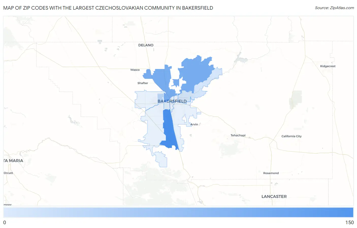 Zip Codes with the Largest Czechoslovakian Community in Bakersfield Map