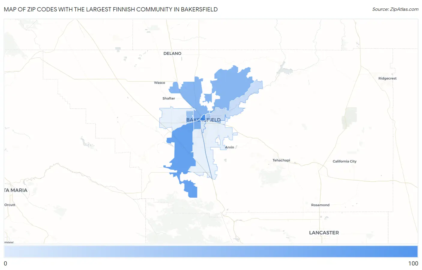 Zip Codes with the Largest Finnish Community in Bakersfield Map