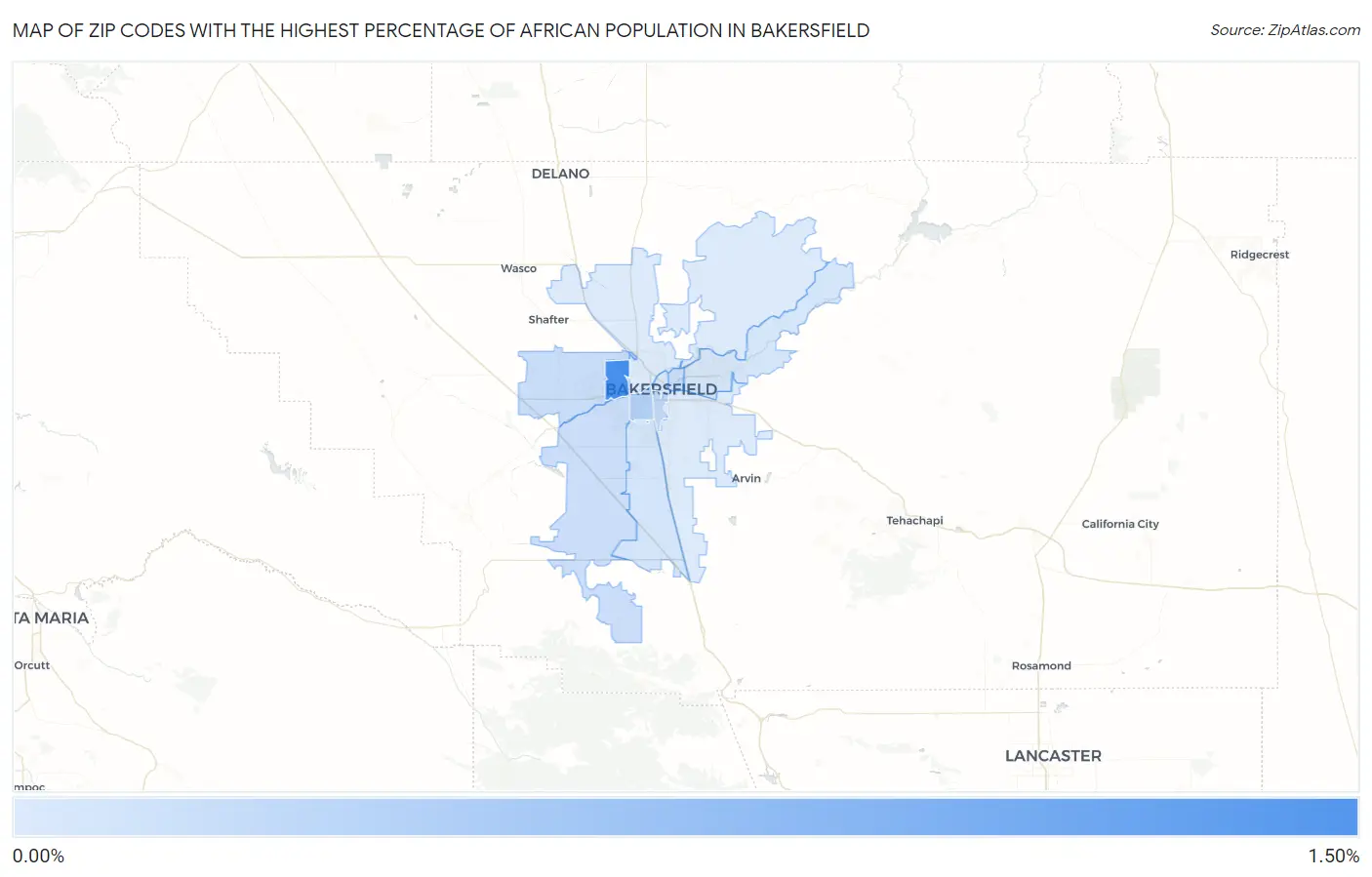 Zip Codes with the Highest Percentage of African Population in Bakersfield Map