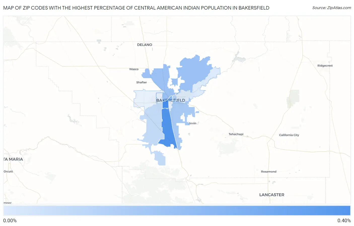 Zip Codes with the Highest Percentage of Central American Indian Population in Bakersfield Map