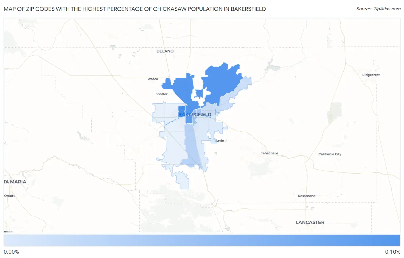 Zip Codes with the Highest Percentage of Chickasaw Population in Bakersfield Map