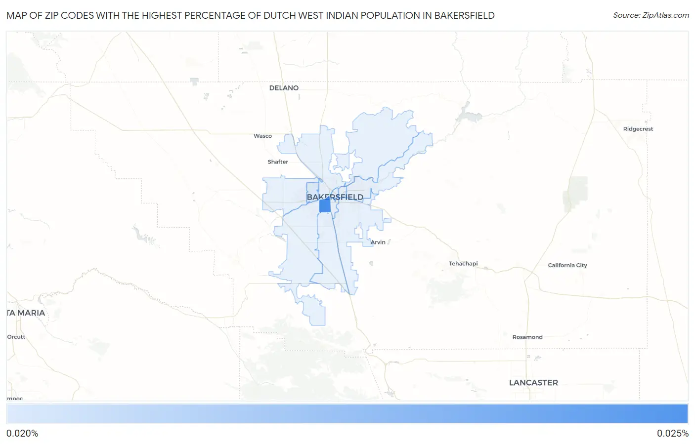 Zip Codes with the Highest Percentage of Dutch West Indian Population in Bakersfield Map