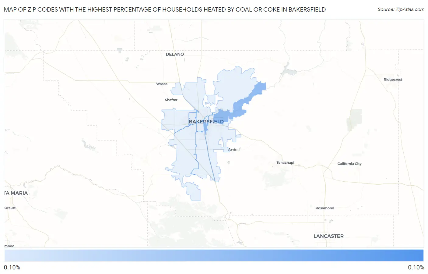 Zip Codes with the Highest Percentage of Households Heated by Coal or Coke in Bakersfield Map
