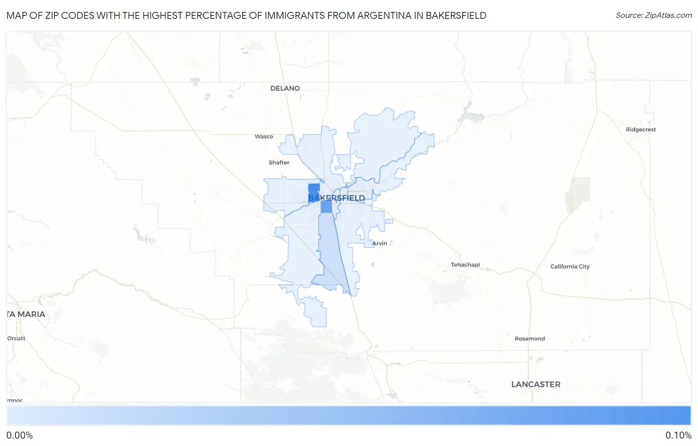 Zip Codes with the Highest Percentage of Immigrants from Argentina in Bakersfield Map