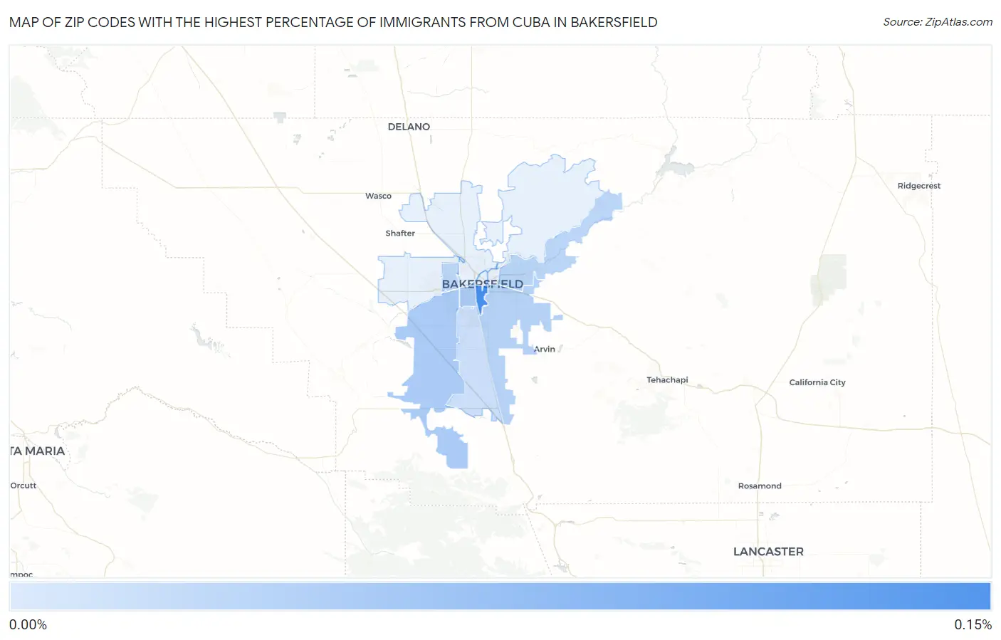 Zip Codes with the Highest Percentage of Immigrants from Cuba in Bakersfield Map
