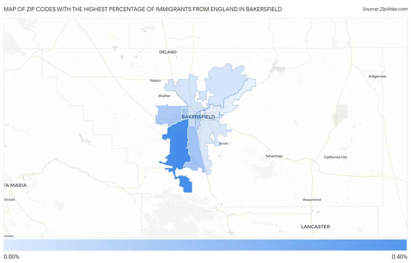 Zip Codes with the Highest Percentage of Immigrants from England in Bakersfield Map