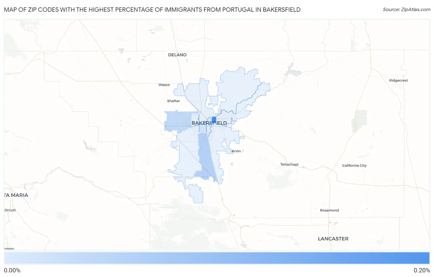 Zip Codes with the Highest Percentage of Immigrants from Portugal in Bakersfield Map