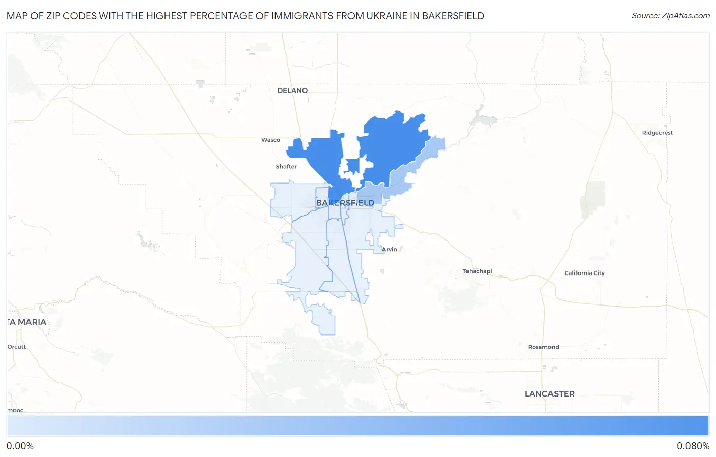 Zip Codes with the Highest Percentage of Immigrants from Ukraine in Bakersfield Map