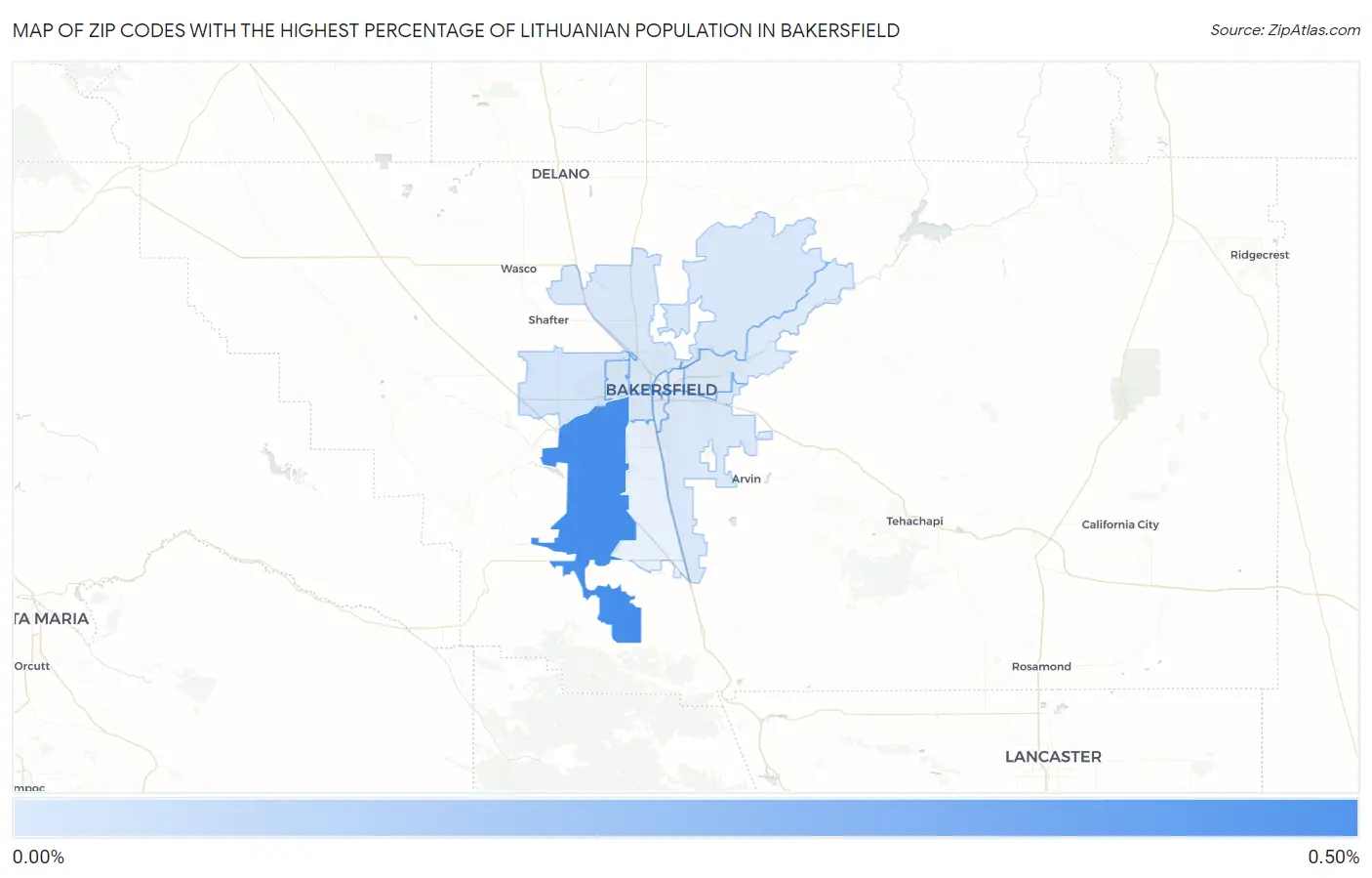 Zip Codes with the Highest Percentage of Lithuanian Population in Bakersfield Map