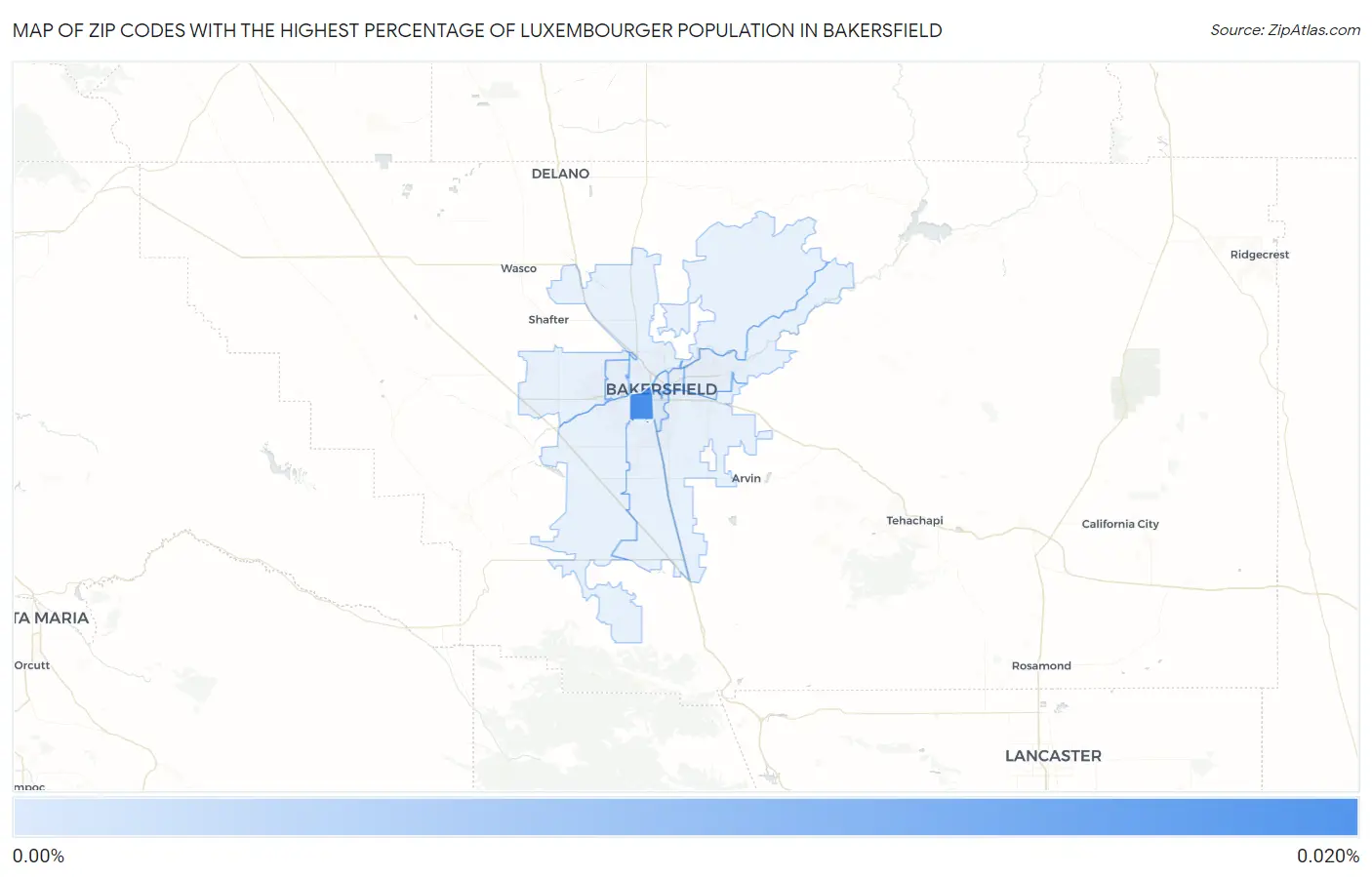 Zip Codes with the Highest Percentage of Luxembourger Population in Bakersfield Map