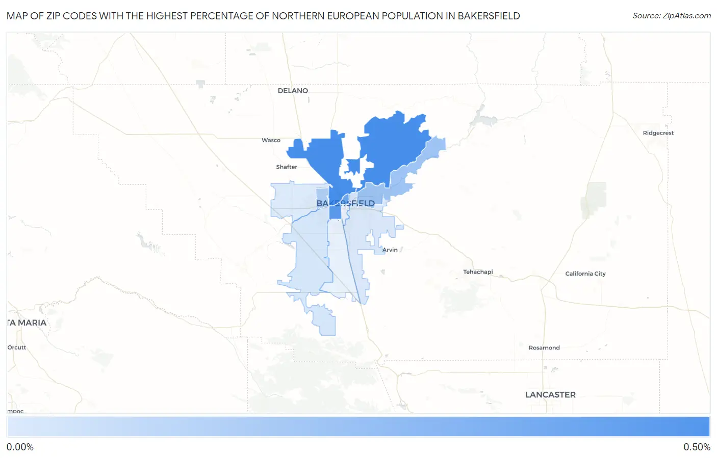 Zip Codes with the Highest Percentage of Northern European Population in Bakersfield Map