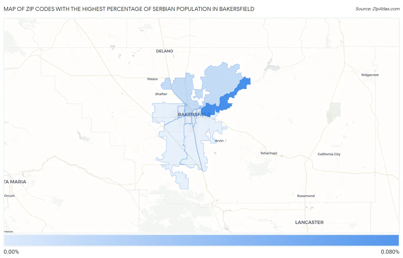 Zip Codes with the Highest Percentage of Serbian Population in Bakersfield Map