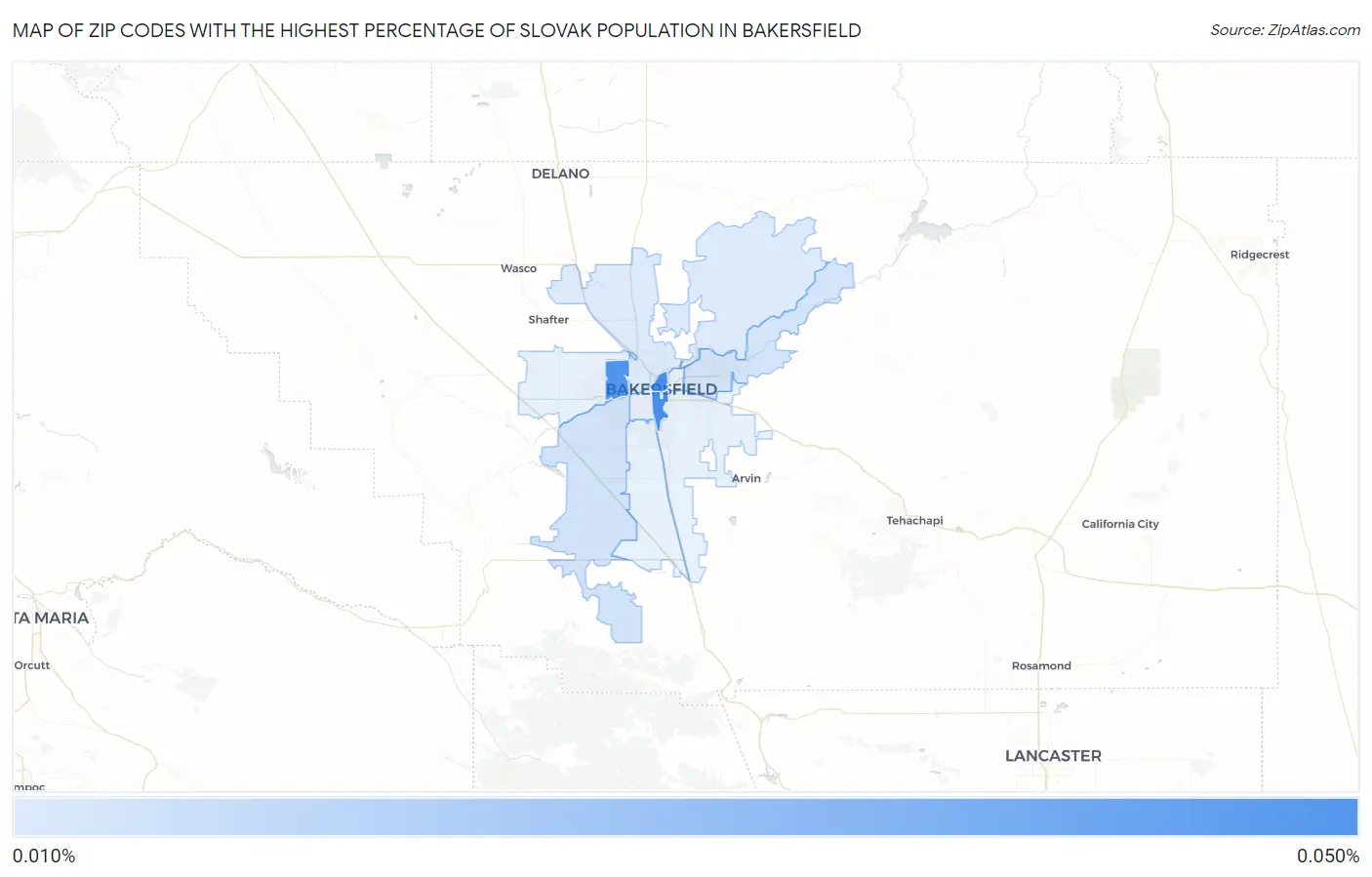 Zip Codes with the Highest Percentage of Slovak Population in Bakersfield Map