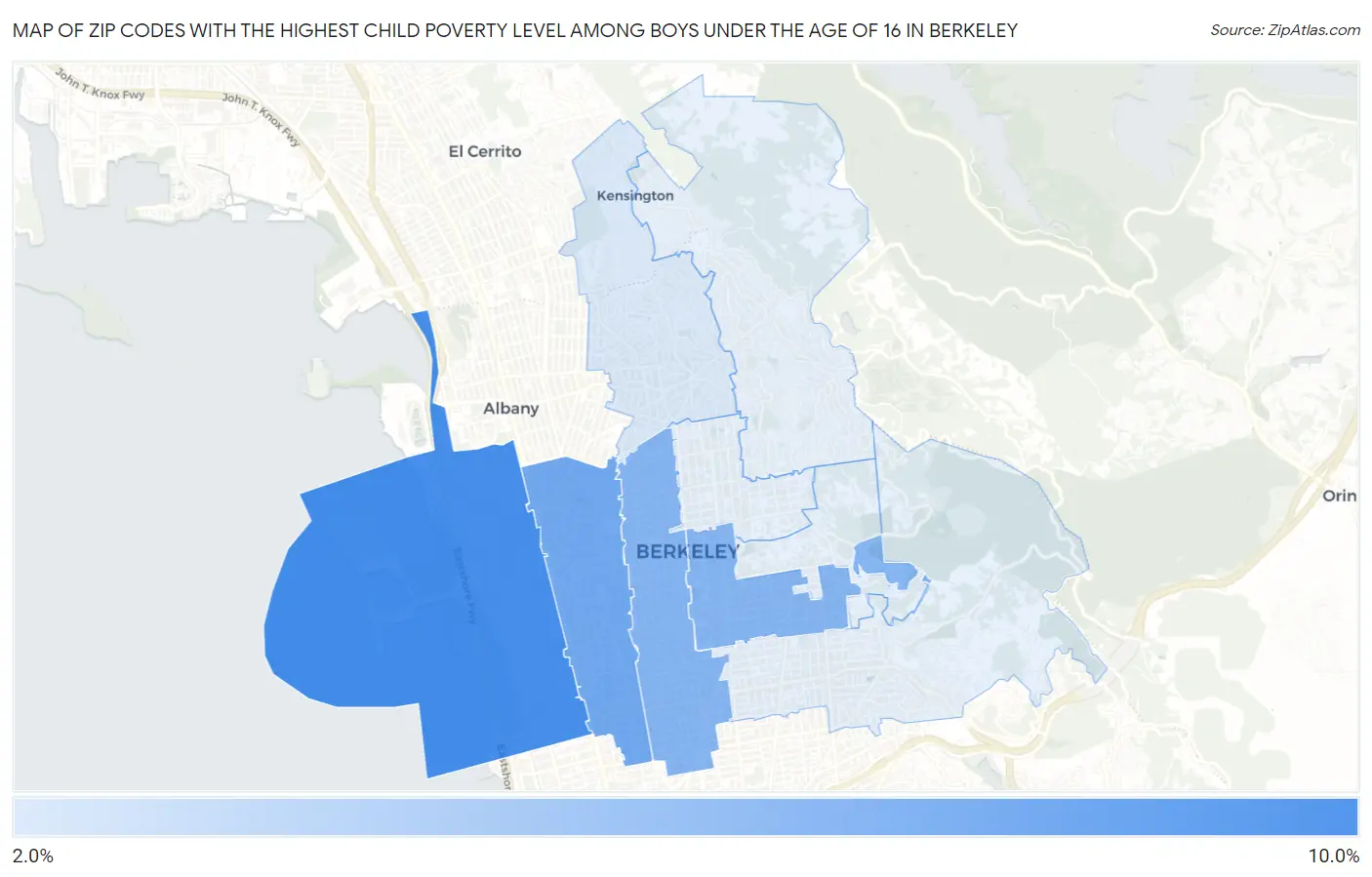 Zip Codes with the Highest Child Poverty Level Among Boys Under the Age of 16 in Berkeley Map