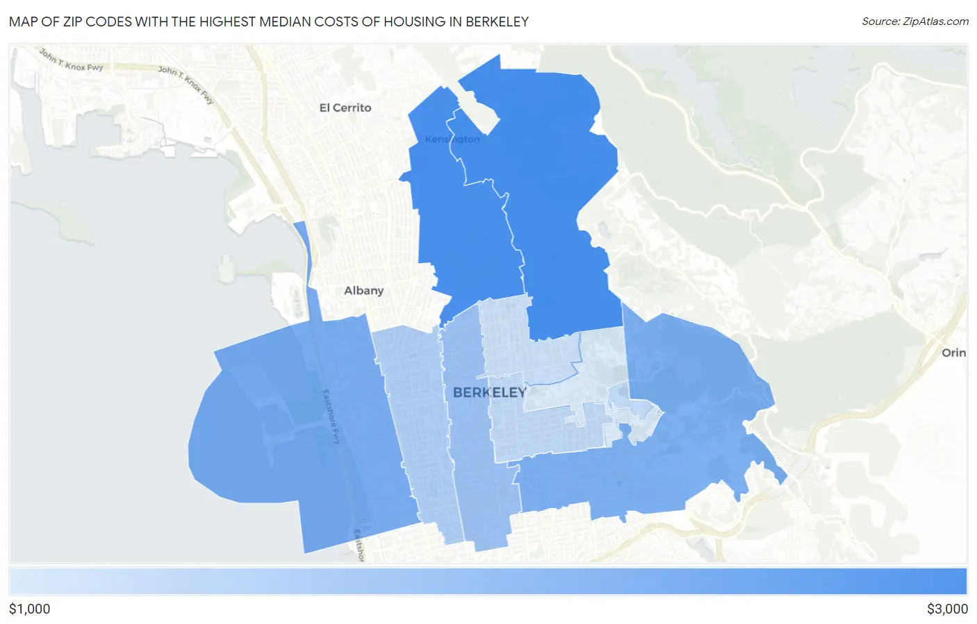 Zip Codes with the Highest Median Costs of Housing in Berkeley Map