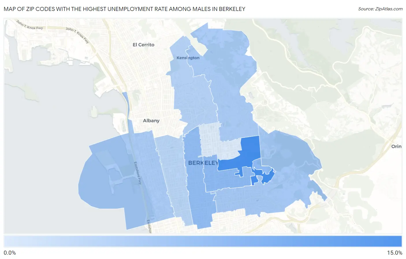Zip Codes with the Highest Unemployment Rate Among Males in Berkeley Map