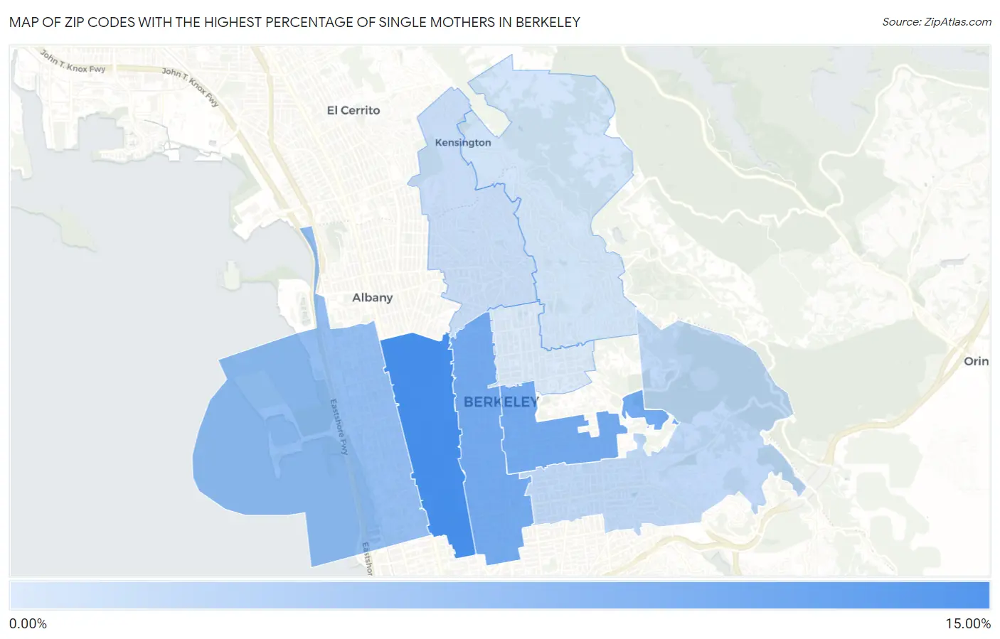 Zip Codes with the Highest Percentage of Single Mothers in Berkeley Map