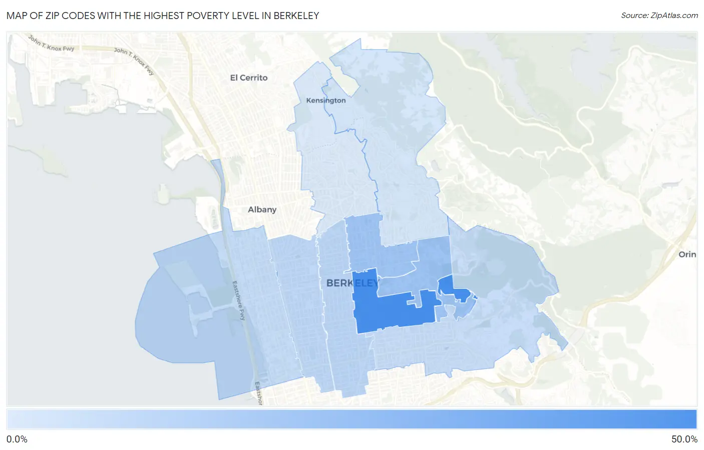 Zip Codes with the Highest Poverty Level in Berkeley Map
