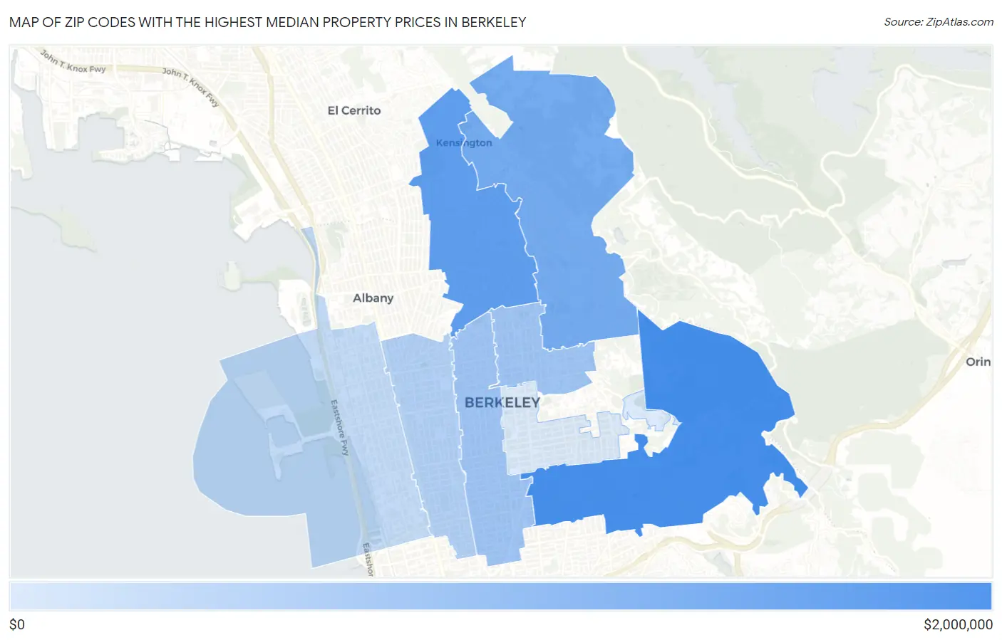 Zip Codes with the Highest Median Property Prices in Berkeley Map