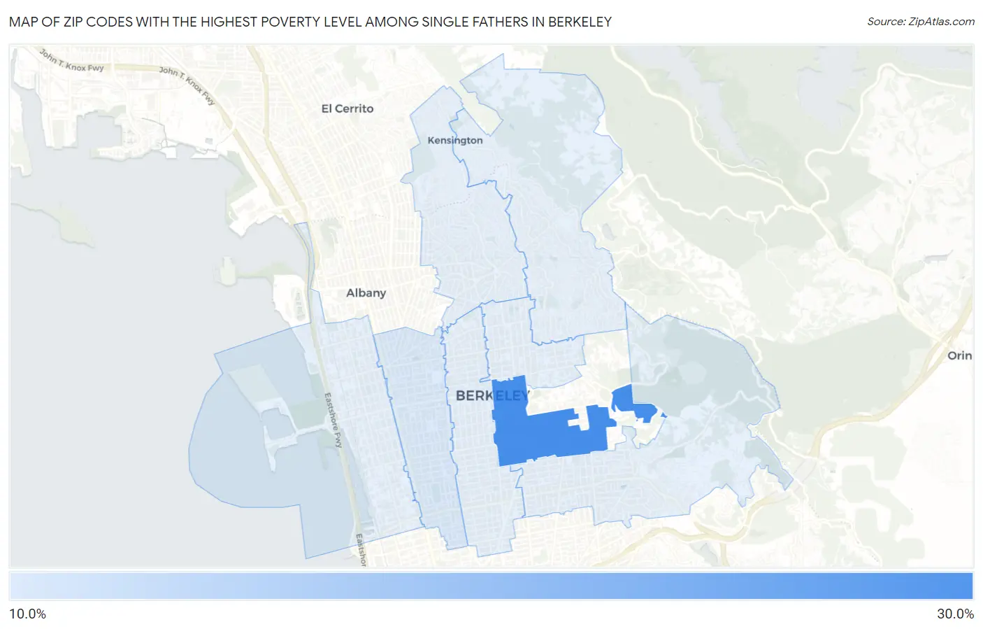 Zip Codes with the Highest Poverty Level Among Single Fathers in Berkeley Map