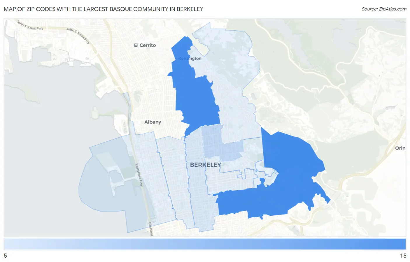 Zip Codes with the Largest Basque Community in Berkeley Map