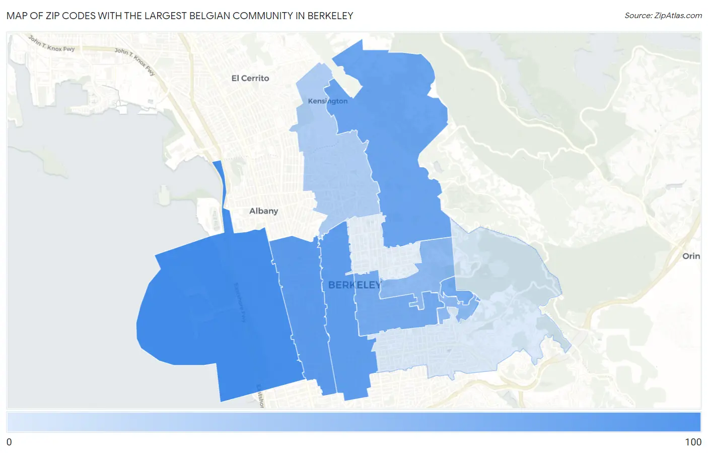 Zip Codes with the Largest Belgian Community in Berkeley Map
