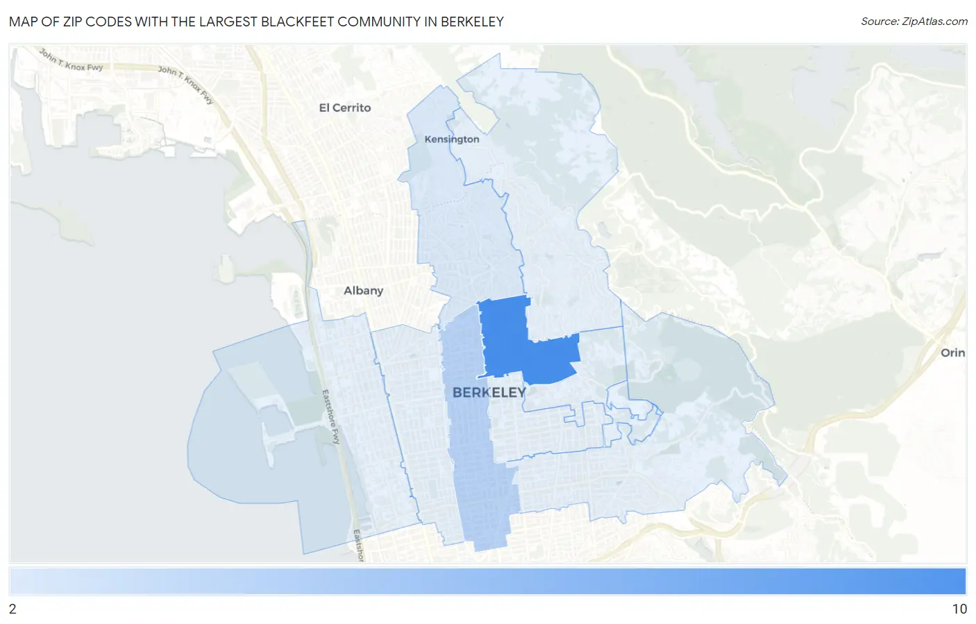 Zip Codes with the Largest Blackfeet Community in Berkeley Map