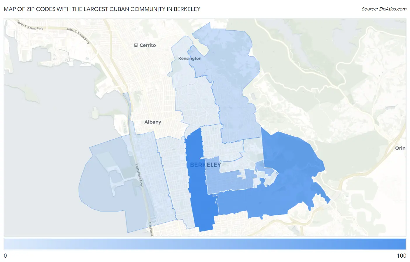 Zip Codes with the Largest Cuban Community in Berkeley Map