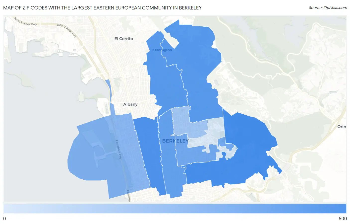 Zip Codes with the Largest Eastern European Community in Berkeley Map