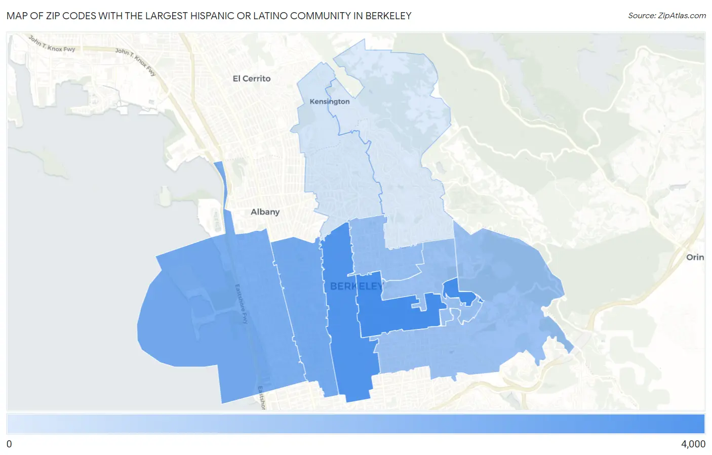 Zip Codes with the Largest Hispanic or Latino Community in Berkeley Map