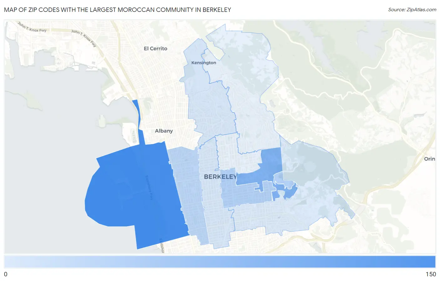 Zip Codes with the Largest Moroccan Community in Berkeley Map